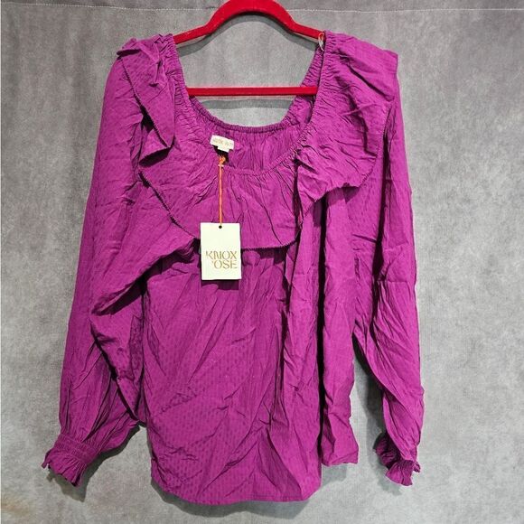 Women's Ruffle Balloon Sleeve Top Large - Picture 1 of 5